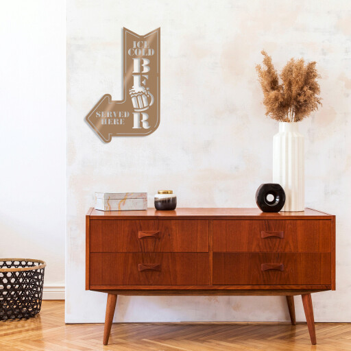 Decoratiune de perete, Ice Cold Beer, Metal, Dimensiune: 45 x 70 cm, Cupru