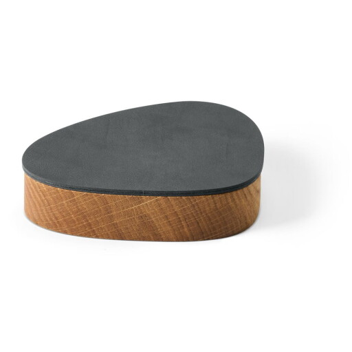 Cutie de depozitare gri antracit-în culoare naturală din lemn și din piele ecologică cu capac, decorativă 14x12,5x3,5 cm Curve Nupo – LIND DNA