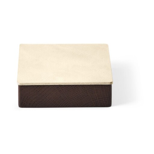 Cutie de depozitare maro-crem din lemn și din piele ecologică cu capac, decorativă 11x11x3,5 cm Square Nupo – LIND DNA