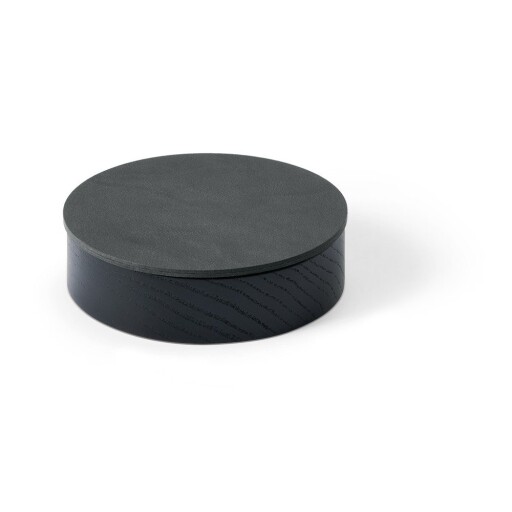 Cutie de depozitare neagră-gri antracit din lemn și din piele ecologică cu capac, decorativă ø 11x3,5 cm Circle Nupo – LIND DNA