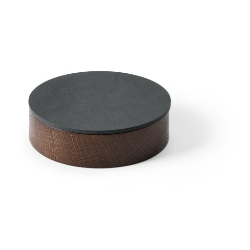 Cutie de depozitare gri antracit-maro din lemn și din piele ecologică cu capac, decorativă ø 11x3,5 cm Circle Nupo – LIND DNA