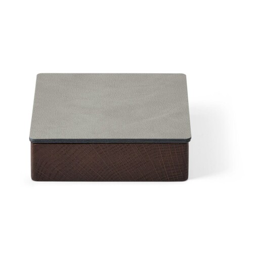Cutie de depozitare gri deschis-maro din lemn și din piele ecologică cu capac, decorativă 11x11x3,5 cm Square Nupo – LIND DNA