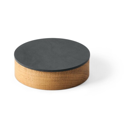 Cutie de depozitare gri antracit-în culoare naturală din lemn și din piele ecologică cu capac, decorativă ø 11x3,5 cm Circle Nupo – LIND DNA