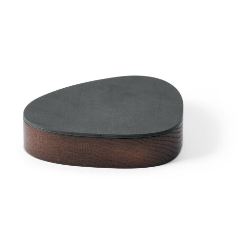 Cutie de depozitare gri antracit-maro din lemn și din piele ecologică cu capac, decorativă 14x12,5x3,5 cm Curve Nupo – LIND DNA