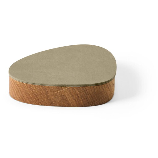 Cutie de depozitare verde-în culoare naturală din lemn și din piele ecologică cu capac, decorativă 14x12,5x3,5 cm Curve Nupo – LIND DNA