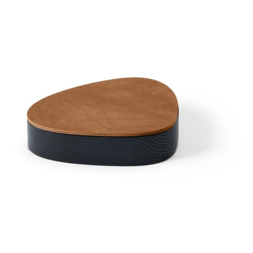 Cutie de depozitare neagră-în culoare naturală din lemn și din piele ecologică cu capac, decorativă 14x12,5x3,5 cm Curve Nupo – LIND DNA