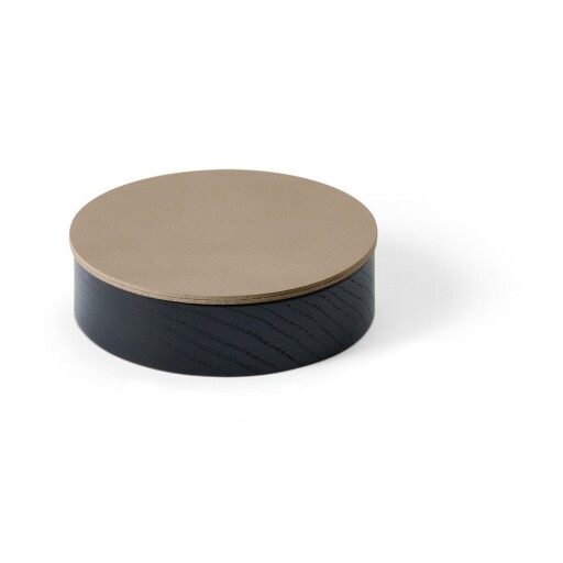 Cutie de depozitare neagră-maro din lemn și din piele ecologică cu capac, decorativă ø 11x3,5 cm Circle Nupo – LIND DNA