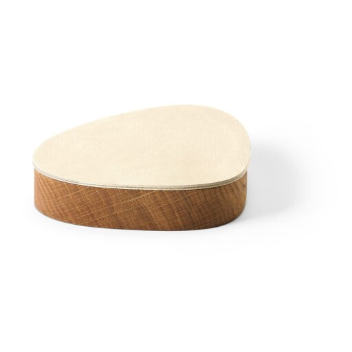Cutie de depozitare crem-în culoare naturală din lemn șidin piele ecologică cu capac, decorativă 14x12,5x3,5 cm Curve Nupo – LIND DNA