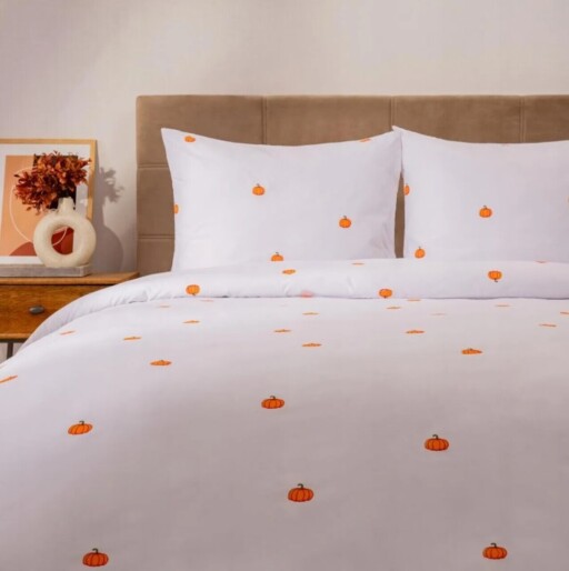 Lenjerie de pat King Size, Pump, Homla, 3 piese, 200x220 cm, bumbac, alb/portocaliu