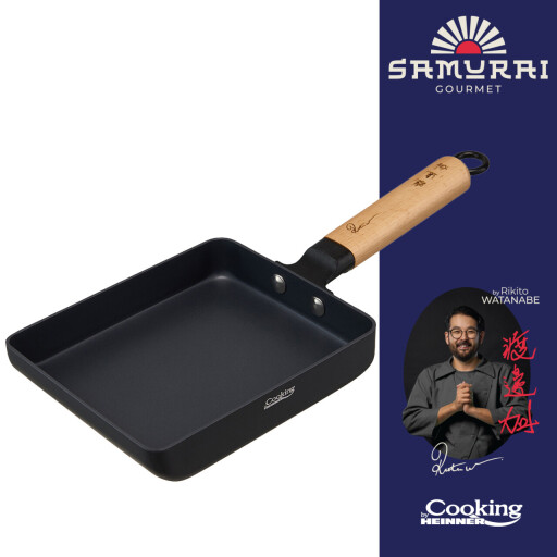 Tigaie Jade, Samurai Gourmet by Rikito Watanabe si Cooking by Heinner, 18x15x3.4 cm, aluminiu, negru/natur