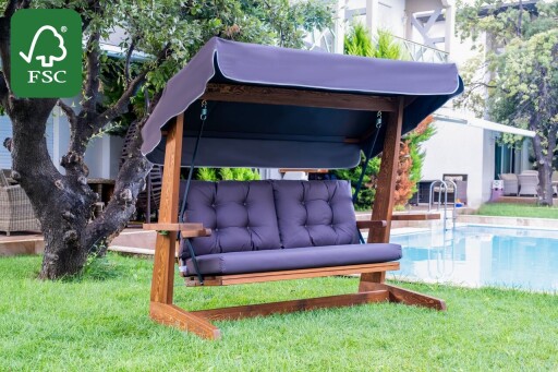 Balansoar de gradina 3 locuri, Swingo, Viva 2200, 220x100x175 cm, Cadru: 100% MOLID cu FSC®, Antracit