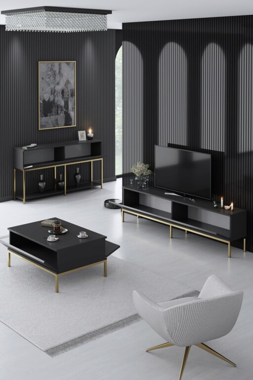 Set mobilier living, Bexley, Lord, PAL, Antracit / Aur