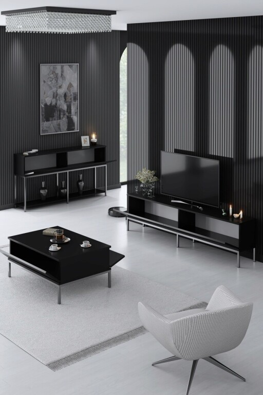 Set mobilier living, Bexley, Lord, PAL, Negru/Argintiu