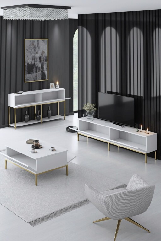 Set mobilier living, Bexley, Lord, PAL, Alb/Auriu