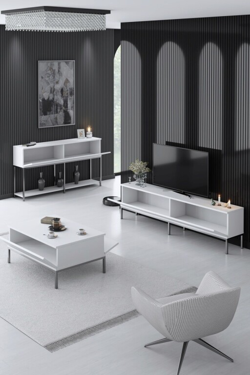 Set mobilier living, Bexley, Lord, PAL, Alb / Argintiu