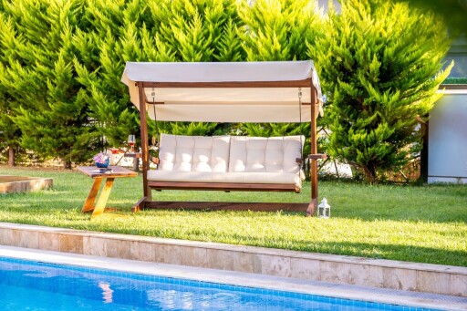 Balansoar de gradina 3 locuri, Swingo, Viva 2400, 237x100x175 cm, Cadru: 100% MID, Bej