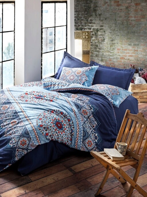 Lenjerie de pat dubla, 6 piese, 240x260 cm, 100% bumbac satinat, Cotton Box, Harmony