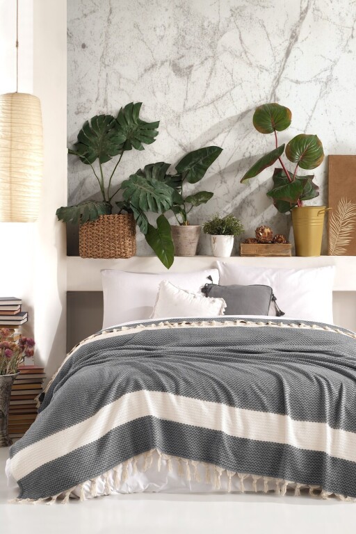 Cuvertura Double Pique, 200x230 cm, 100% bumbac, Seritli, Viaden, antracit