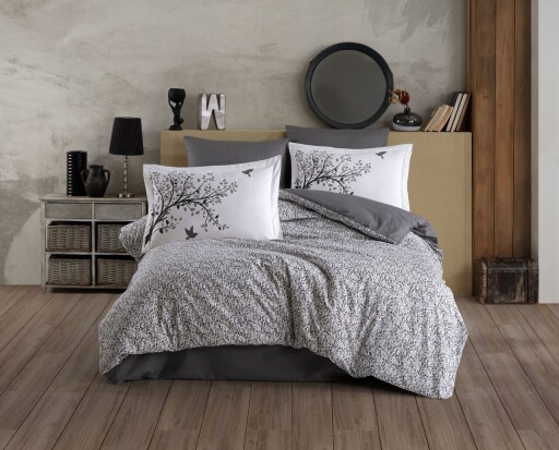 Lenjerie de pat dubla 4 piese, L&#039;essentiel Maison, Arianna, Gri
