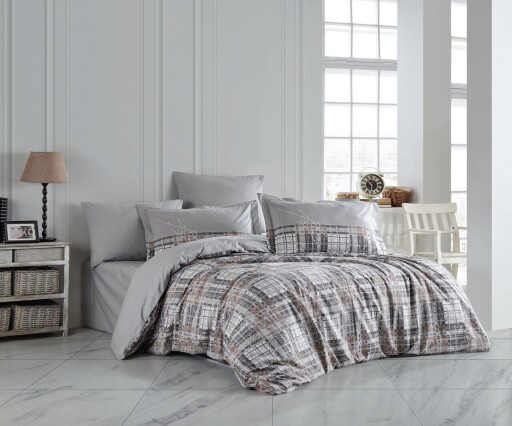 Lenjerie de pat dubla 4 piese, L&#039;essentiel Maison, Lucia, Gri