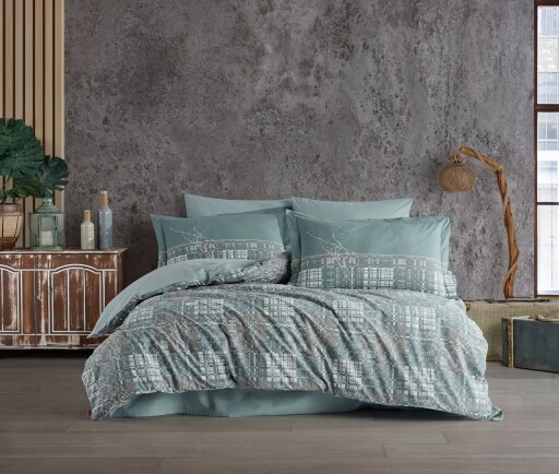 Lenjerie de pat dubla 4 piese, L&#039;essentiel Maison, Lucia, Verde