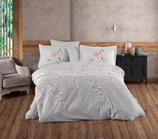 Lenjerie de pat dubla 4 piese, L&#039;essentiel Maison, Missy, Gri