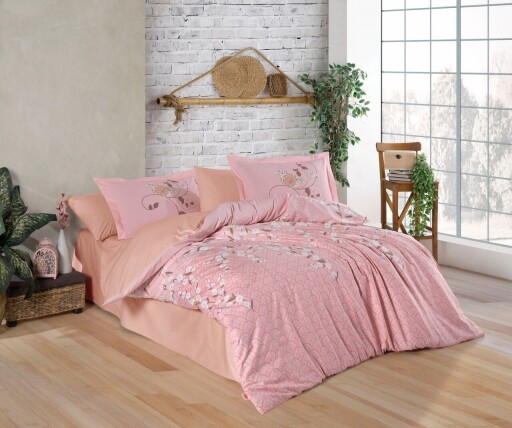 Lenjerie de pat dubla 4 piese, L&#039;essentiel Maison, Missy, Roz pudra