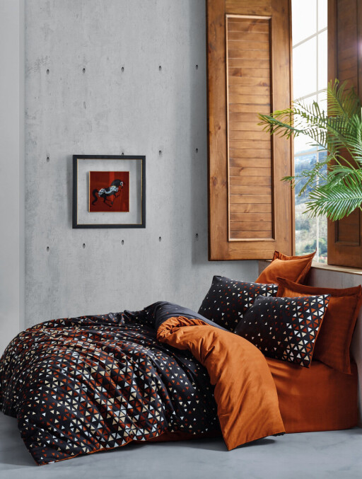 Lenjerie de pat pentru o persoana, L&#039;essentiel Maison, Colin, Cinnamon / Black