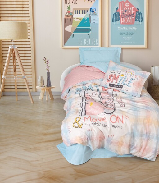 Lenjerie de pat pentru o persoana Young, L&#039;essentiel Maison, Smile, Verde menta