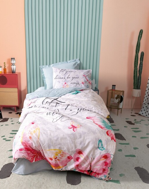 Lenjerie de pat pentru o persoana Young, L&#039;essentiel Maison, Wings, Verde menta