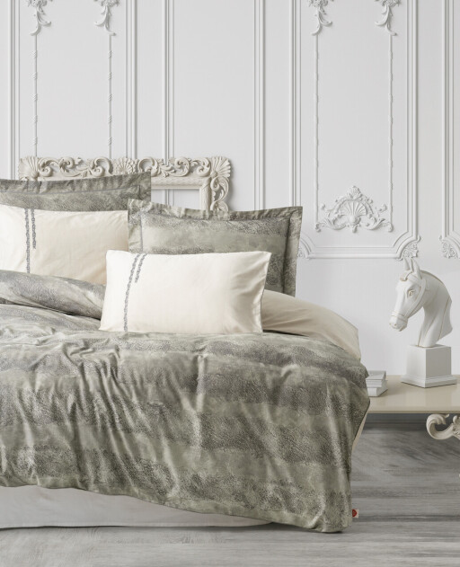 Lenjerie de pat dubla, L&#039;essentiel Maison, Sendero, Kaki / Ecru