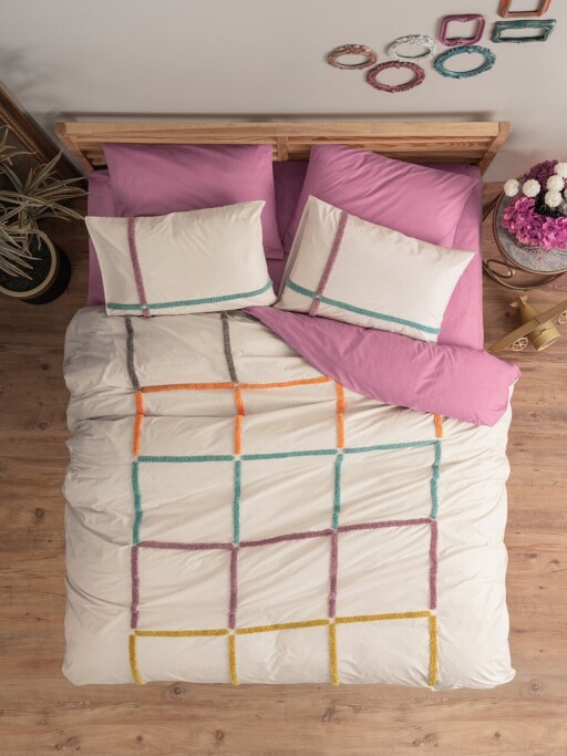 Lenjerie de pat dubla, L&#039;essentiel Maison, Insula, Roz Pădure / Crem / Mentă / Portocaliu / Muștar