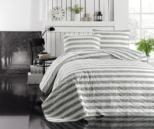 Set cuvertura Single 160x220 cm, 2 piese, L&#039;essentiel Maison, Hook, 65% bumbac/35% poliester, Gri/Alb