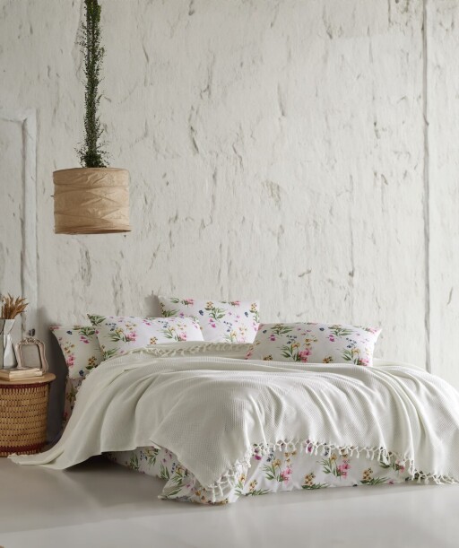 Set cuvertura pique dubla, L&#039;essentiel Maison, Mona v2, Crem