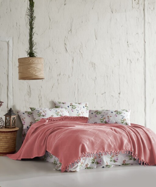 Set cuvertura pique dubla, L&#039;essentiel Maison, Mona v2, Roz pudra