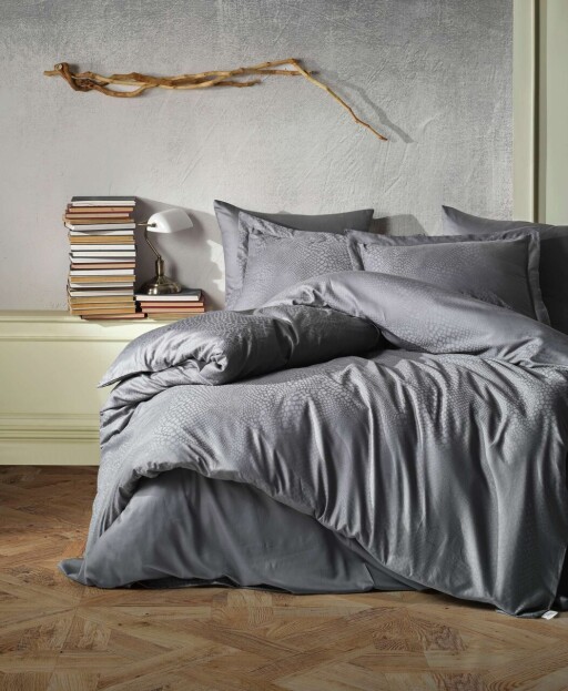 Lenjerie de pat dubla, L&#039;essentiel Maison, Austin v2, Gri inchis