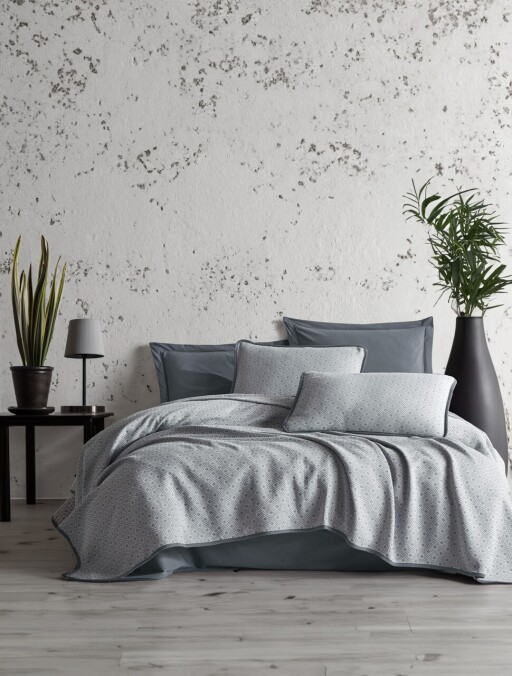 Set cuvertura de pat dubla 3 piese, L&#039;essentiel Maison, Silvano, Gri