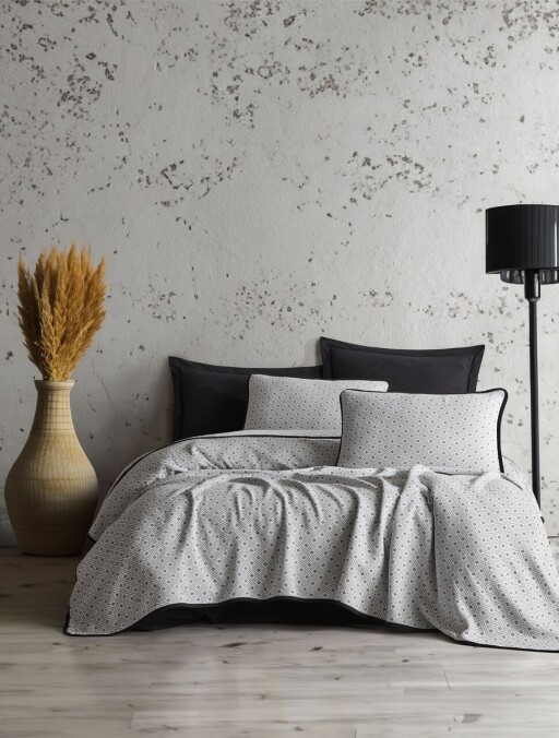 Set cuvertura de pat dubla 3 piese, L&#039;essentiel Maison, Silvano, Negru