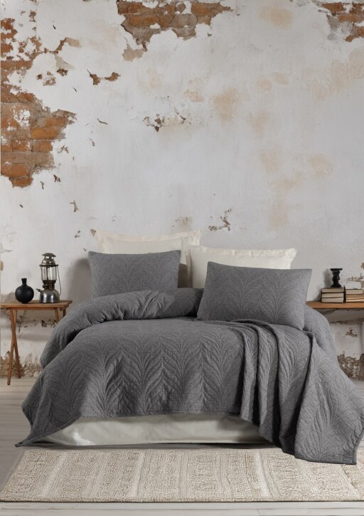 Set cuvertura de pat dubla 3 piese, L&#039;essentiel Maison, Sandeo, Antracit