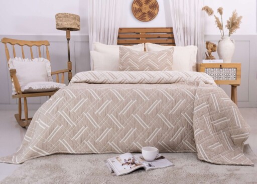 Set cuvertura de pat dubla 3 piese, L&#039;essentiel Maison, Stella, Bej