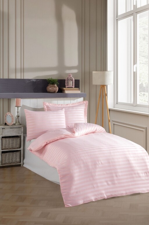 Lenjerie de pat pentru o persoana 2 piese, L&#039;essentiel Maison, Water Yollu Saten, Bumbac;Poliester, Roz pudra