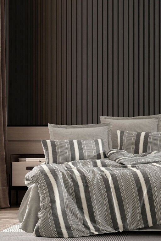 Lenjerie de pat dubla, L&#039;essentiel Maison, Dakar, Bumbac;Poliester, Negru / Gri / Alb