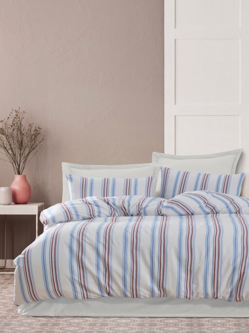 Lenjerie de pat dubla 3 piese, L&#039;essentiel Maison, Zagreb, Bumbac;Poliester, Rosu albastru