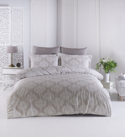 Lenjerie de pat dubla, L&#039;essentiel Maison, Lina, Maro/Alb