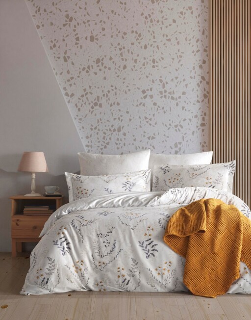 Lenjerie de pat pentru o persoana, L&#039;essentiel Maison, Aqua, Alb / Gri / Portocaliu