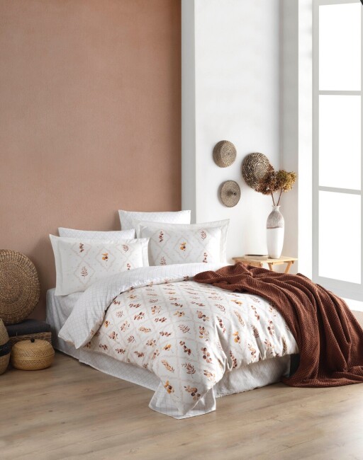 Lenjerie de pat pentru o persoana, L&#039;essentiel Maison, Ofelya, Alb/Maro