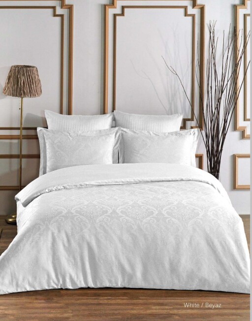 Lenjerie de pat dubla, L&#039;essentiel Maison, Damask, Alb