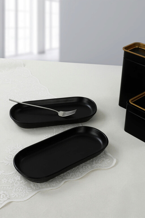 Set platouri servire, Hermia, 275KRM1425, Dishwasher - safe up to 60 °C / Microwave - safe, Negru mat