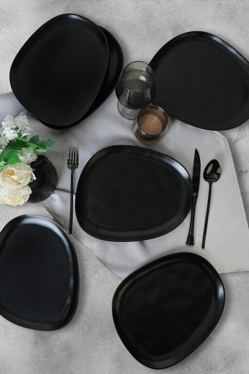 Set platouri servire, Keramika, 275KRM2209, Ceramica , Nu absoarbe apa, Negru mat