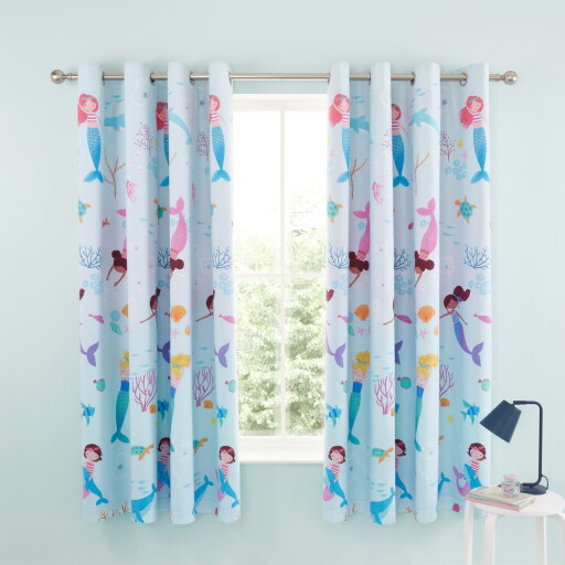 Draperii pentru copii albastre 2 buc. 168x183 cm Mermaid – Catherine Lansfield